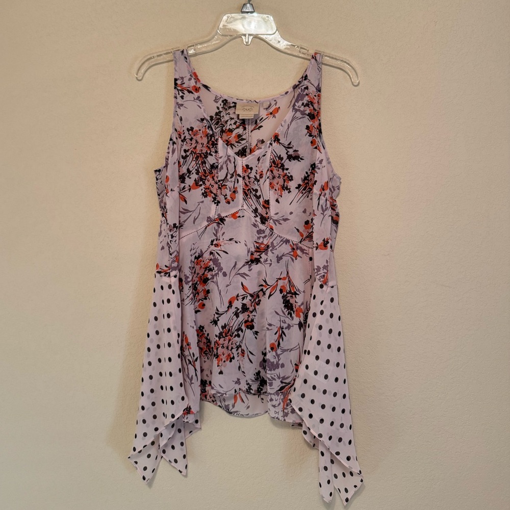Floral & Polka Dot Lavender Sleeveless Tank Top